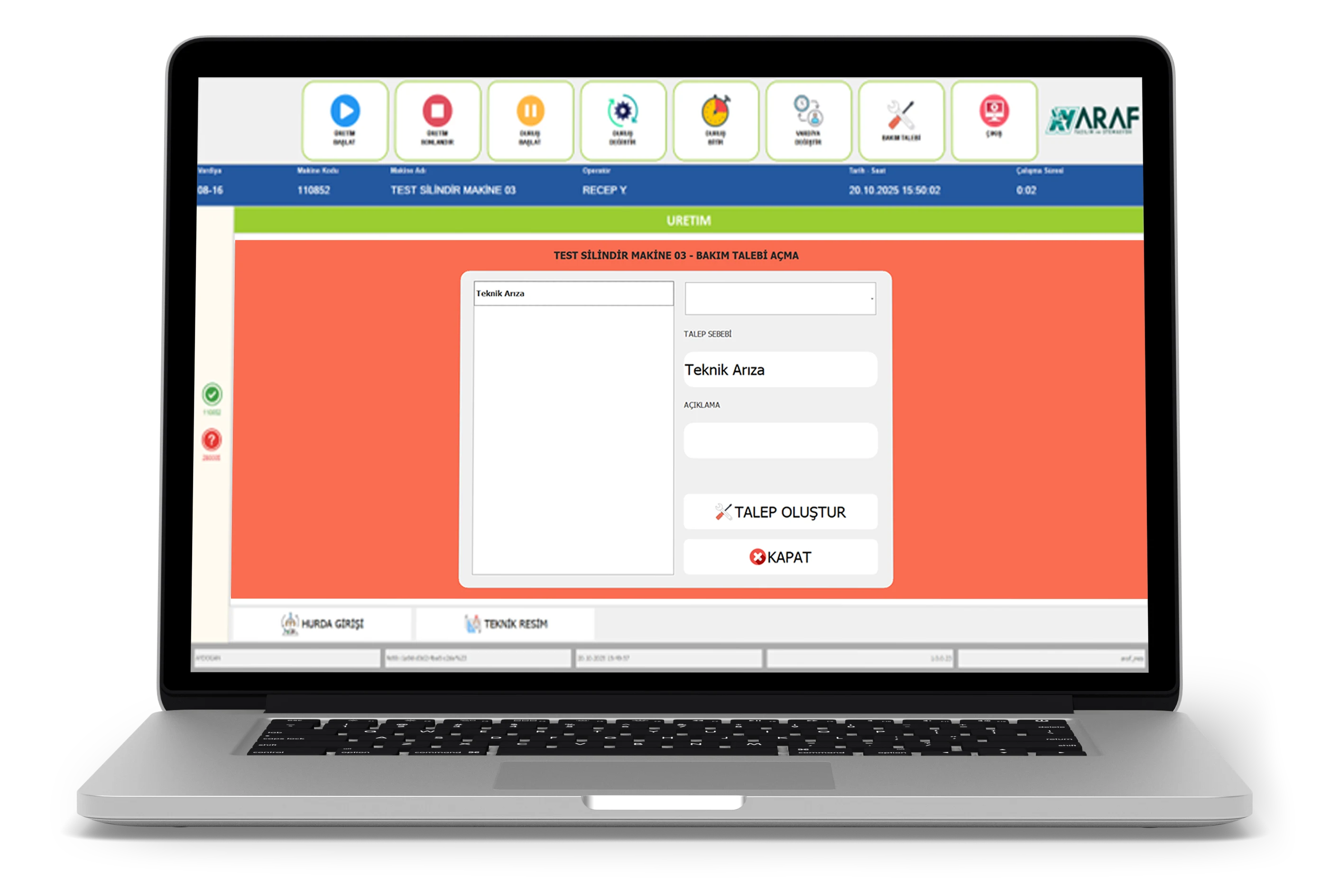 Bakım Talebi Oluşturma
